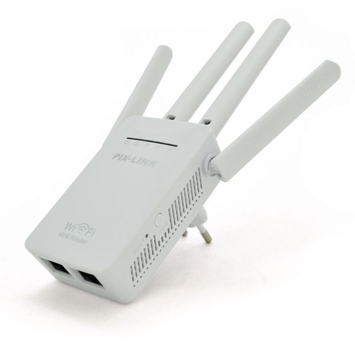 
					Підсилювач WiFi сигналу з 4-ма вбудованими антенами LV-WR09, живлення 220V, 300Mbps, IEEE 802.11g / n, 2.4-2.4835GHz, BOX