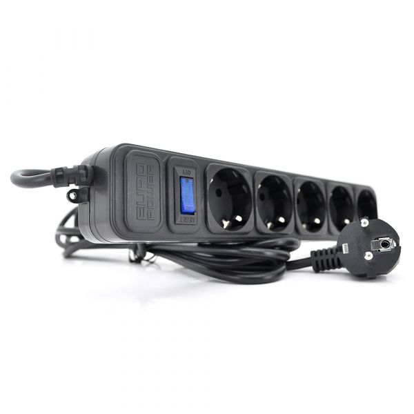 
					Мережевий подовжувач EUROPOWER EPB518, 220В, 5 розеток, 1,8 м, перетин 3х0,5мм, чорний, пакет Q50