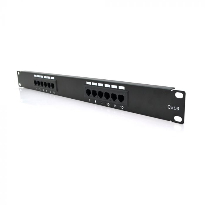 
					Патч-панель PiPo 12 портів UTP кат 6Е 19 "1U неекранована чорна Q25