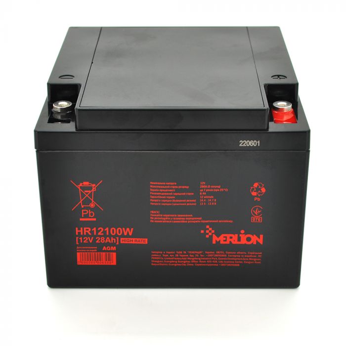 
					Аккумуляторна батарея MERLION HR12100W, 12V 28Ah Black  ( 166 х 175 х 125 (125) )