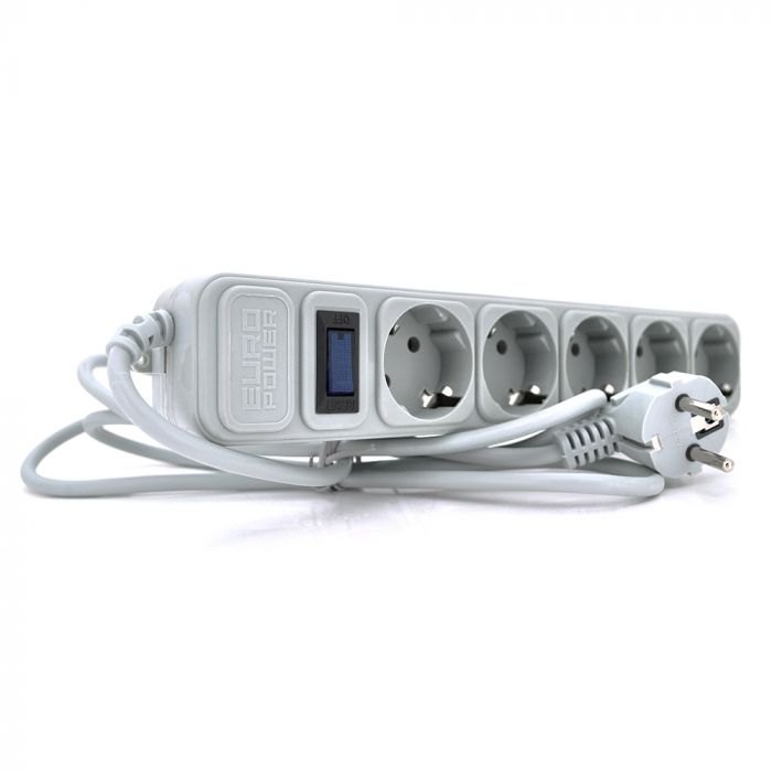 
					Мережевий подовжувач EUROPOWER EPG518, 220В, 2 КВт, 5 розеток, 1,8 м, перетин 3х0,5мм, сірий, пакет Q50