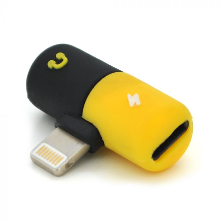 
					Перехідник 2 в 1  Lighting(M) => 2 x Lighting(F), Black/Yellow, Box