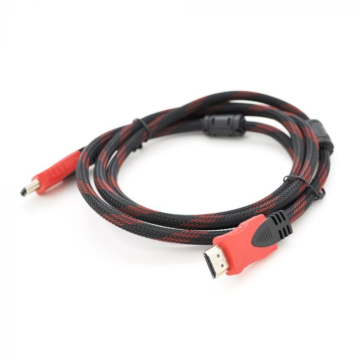 
					Кабель Merlion HDMI-HDMI 3.0m, v1.4, OD-7.4mm, 2 фільтра, обплетення, круглий Black / RED, коннектор RED / Black, (Пакет) Q120