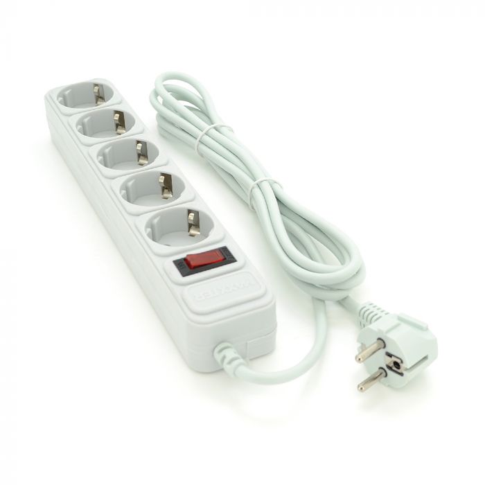 
					Мережевий подовжувач Maxxter SP5, 220В 10А, 5 розеток, 1.8 м, Gray, Q40