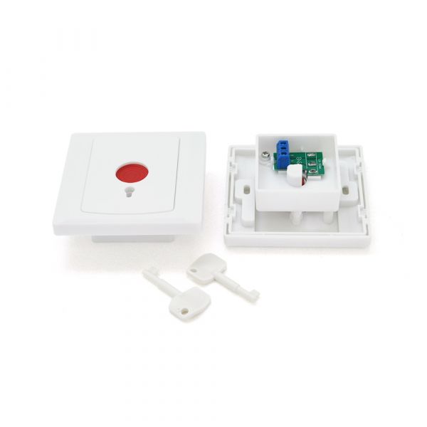 
					Тривожна кнопка в підрозетник із ключем, пластик. з фіксацією, NC/NO/С, 2 штуки в упаковці, ціна за штуку