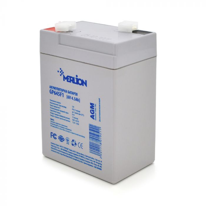 
					Акумуляторна батарея MERLION AGM GP645F1, 6V 4.5Ah ( 70 x 47 x 100 (105) )  White Q20