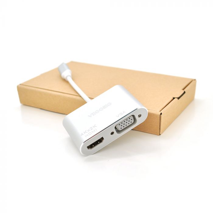 
					Хаб-конвертор VEGGIEG Type-C (тато) на VGA (мама) + HDMI (мама), 10 см, Silver, Box