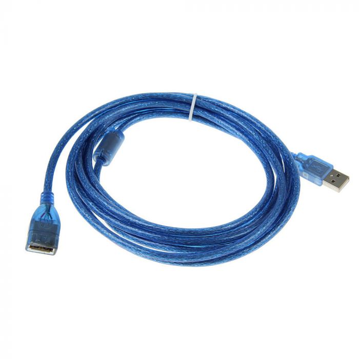 
					Подовжувач USB 2.0 AM / AF, 5.0m, 1 ферит, прозорий синій Q100