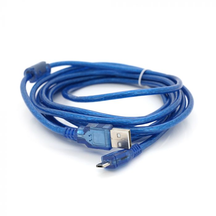 
					Кабель USB 2.0 (AM / Місго 5 pin) 3м, прозорий синій, Пакет