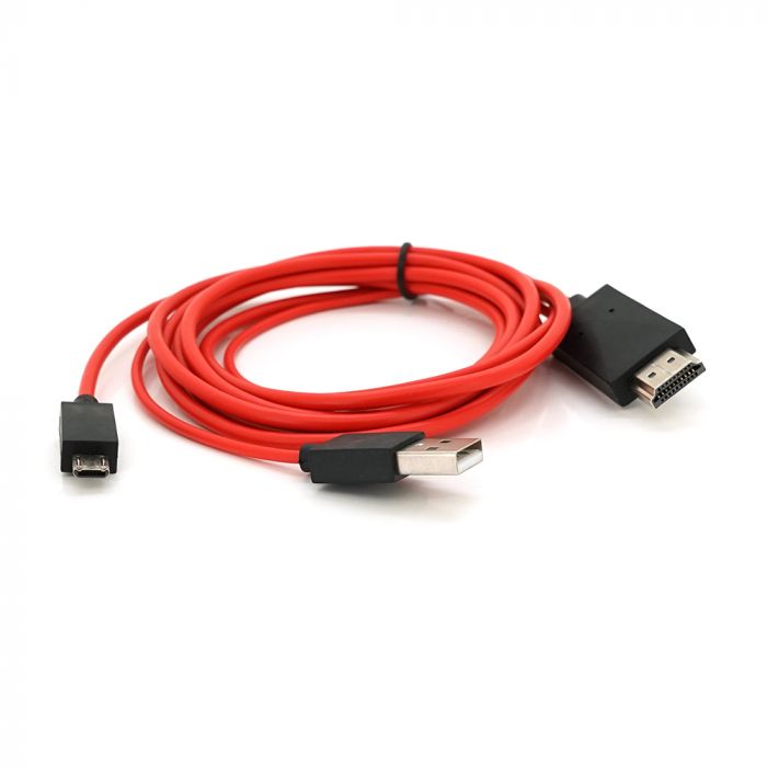 
					Перехідник-конвертер MHL (micro USB (тато) + USB (тато)) to HDMI (тато), RED, 2m Q50