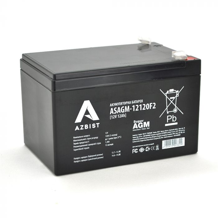 
					Акумулятор AZBIST Super AGM ASAGM-12120F2, Black Case, 12V 12.0Ah (151х98х 95 (101) ) Q6