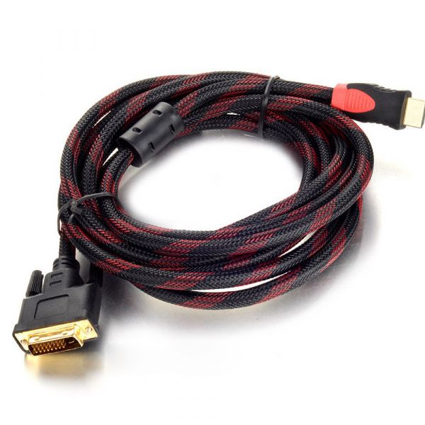 
					Кабель HDMI (тато) -DVI (тато) 3,0м, 2 фериту, обплетення, круглий Black / RED, Пакет
