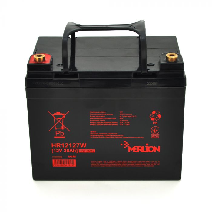 
					Аккумуляторна батарея MERLION HR12127W, 12V 36Ah Black  ( 195 х 130 х 155 (167) )