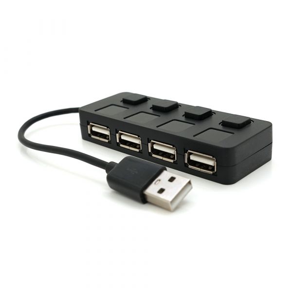 
					Хаб USB 2.0 4 порту, Black, 480Mbts живлення від USB, з кнопкою LED / Blue на кожен порт, Blister Q100