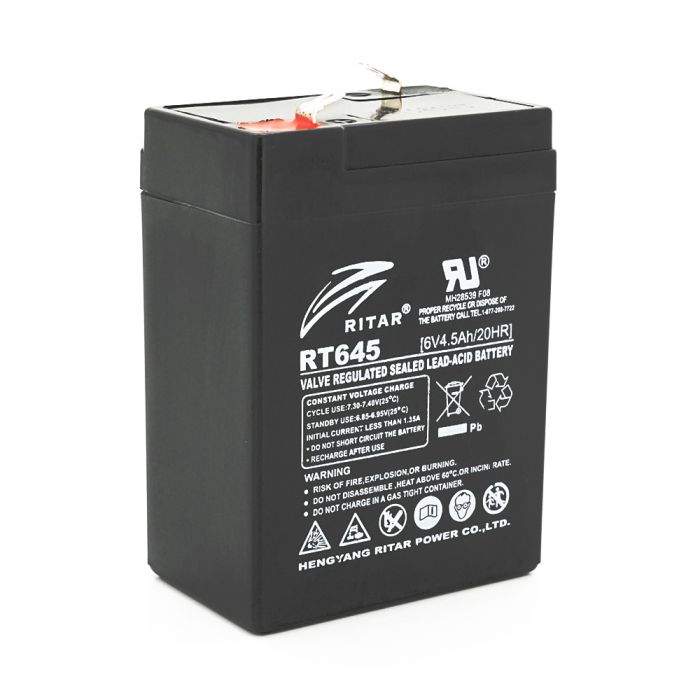 
					Акумуляторна батарея AGM RITAR RT645, Gray Case, 6V 4.5Ah ( 70х47х99 (105) ) Q20