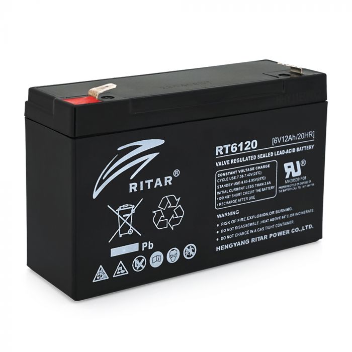 
					Акумуляторна батарея AGM RITAR RT6120A, Black Case, 6V 12Ah ( 150 х 50 х 93 (99) ) Q10