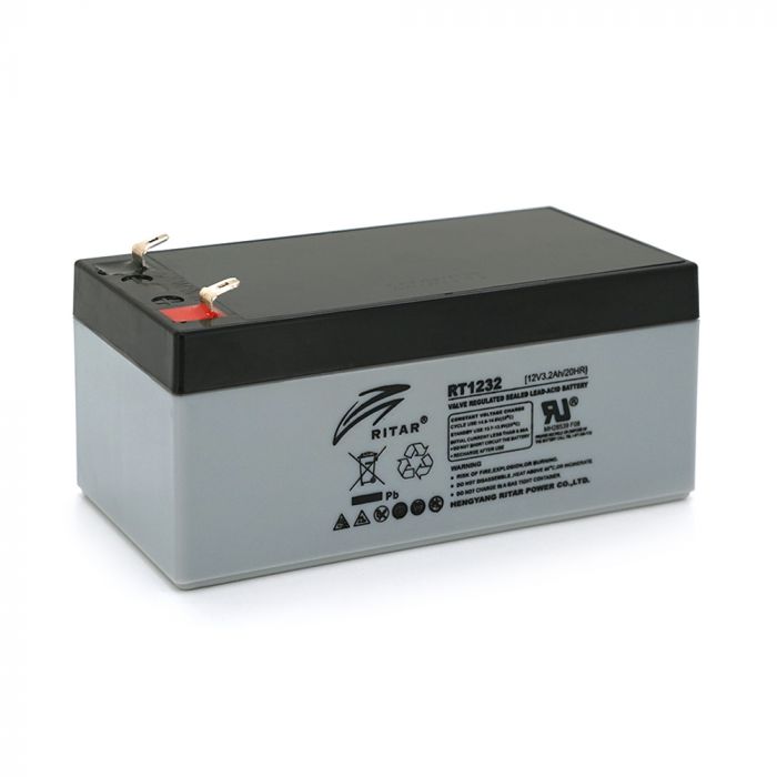
					Акумуляторна батарея AGM RITAR RT1232, Gray Case, 12V 3.2Ah (133 х 67х 59 (63) мм) Q10