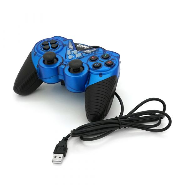 
					Геймпад проводной для ПК USB-908 USB 2.0 Double Shock (Blue)