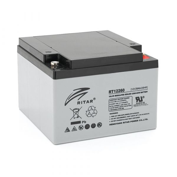 
					Акумуляторна батарея AGM RITAR RT12260, Gray Case, 12V 26.0Ah  (166 х 178 х125 ) Q1