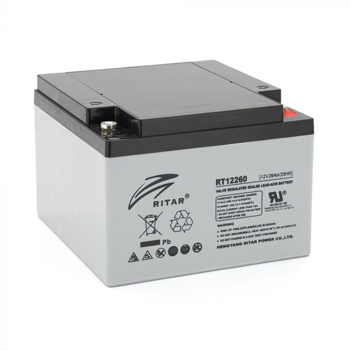 
					Акумуляторна батарея AGM RITAR RT12260, Gray Case, 12V 26.0Ah  (166 х 178 х125 ) Q1