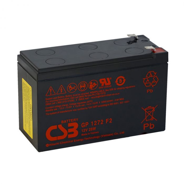 
					Акумуляторна батарея CSB GP1272F2, 12V 7,2Ah (151х65х100мм) 2,4кг Q10