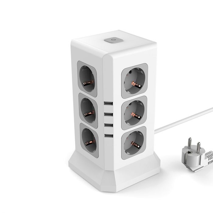 
					Мережевий фільтр SAFEMORE настільний, на 12 розеток + 4 USB виходи, 10A, 220-240V, 4000W, 2м, White