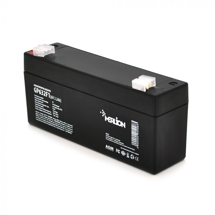 
					Аккумуляторная батарея MERLION AGM GP632F1 6 V 3,2Ah  ( 35 x 70 x  135 (120 ) ) Q20