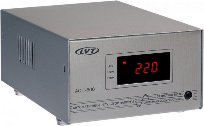 Стабілізатор напруги LVT ACH-600 UA-продукт (145-280В, релейний, синусоїдальна, 600Вт пост., 2400Вт макс короткотривала) для котла, холодильника, двигунів