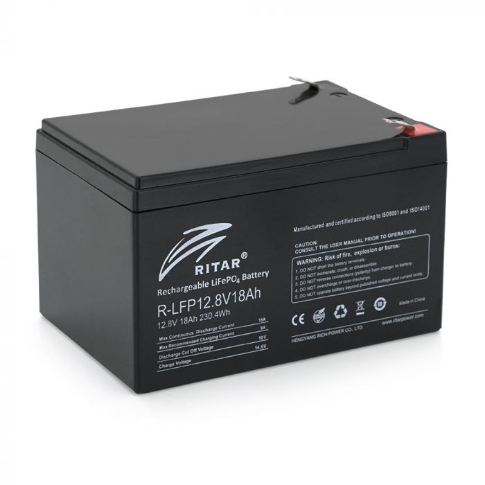 
					Акумуляторна батарея Ritar LiFePO4 12,8V 18Ah  230.4WH  ( 150 x 98 x  95 (100) )   Q6