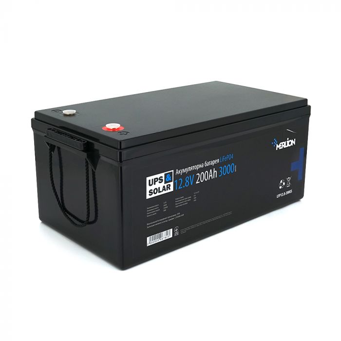 
					Літій-залізо-фосфатний акумулятор Merlion LiFePO4 12.8V 200AH, (522x270x225), 3000 циклів