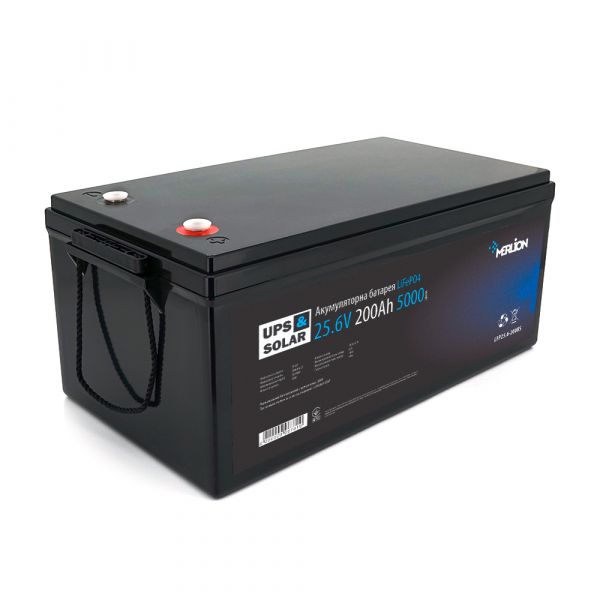 
					Літій-залізо-фосфатний акумулятор Merlion LiFePO4 25.6V 200AH,(522x278x225), 3000 циклів