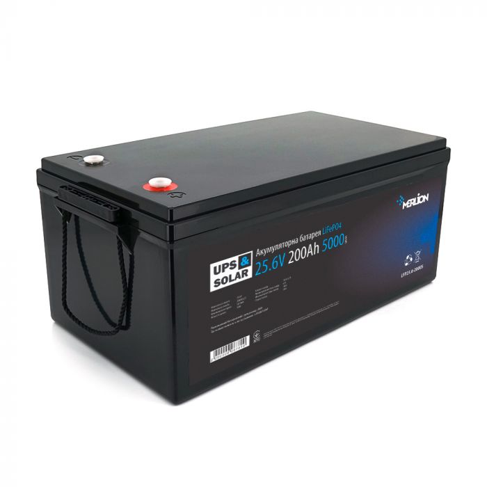 
					Літій-залізо-фосфатний акумулятор Merlion LiFePO4 25.6V 200AH,(522x278x225), 3000 циклів