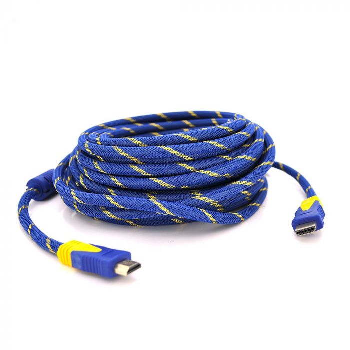 
					Кабель HDMI-HDMI 20m, v1.4, OD-8.0mm, 2 фільтра, обплетення, круглий Blue / Gold, коннектор Black-red, (Пакет) Q25