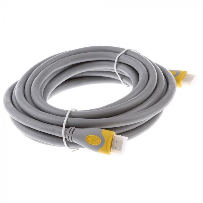 
					Кабель Merlion HDMI-HDMI V-Link High Speed 1,5m, v2,0, OD-8.2mm, круглий Grey, коннектор Grey / Yellow, (Пакет), Q150