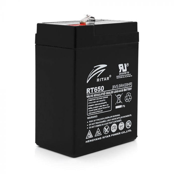 
					Акумуляторна батарея AGM RITAR RT650, Black Case, 6V 5Ah (70х47х107 мм) Q20