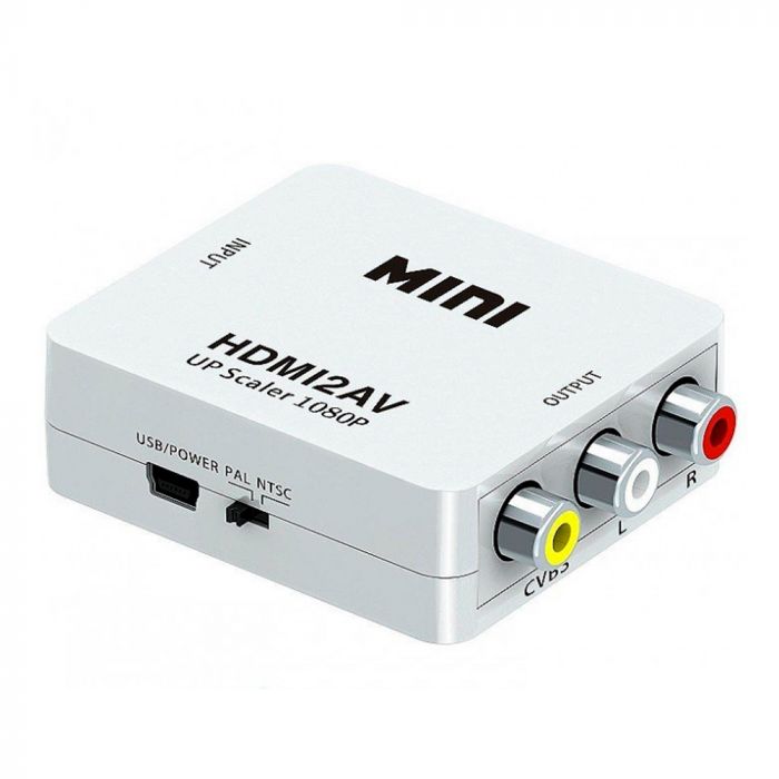 
					Конвертер Mini, HDMI to AV, ВИХІД 3RCA (мама) на ВХІД HDMI (мама), 720P / 1080P, White, BOX