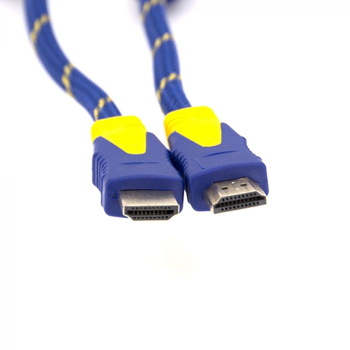 
					Кабель HDMI-HDMI 10m, v1.4, OD-8.0mm, 2 фільтра, обплетення, круглий Blue / Gold, коннектор Blue-yellow, (Пакет) Q50