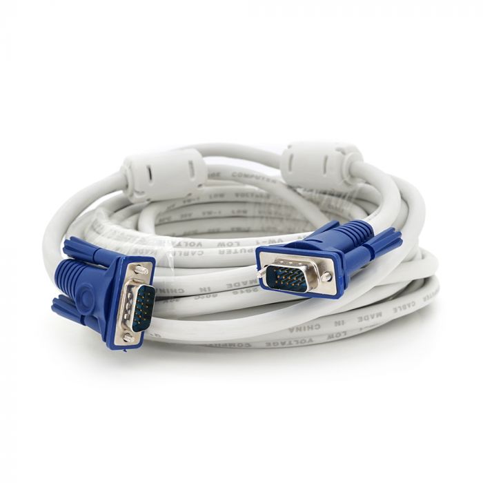 
					Кабель Merlion VGA 3 + 4 10m, male to male (тато-тато), 2 фериту, біло-синій, пакет Q50