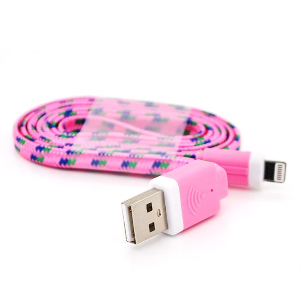 
					Кабель data Iphone5 / 5s / 5C - Ipad 4, 1m, (плоский) в оплетке, Pink, ОЕМ Q100