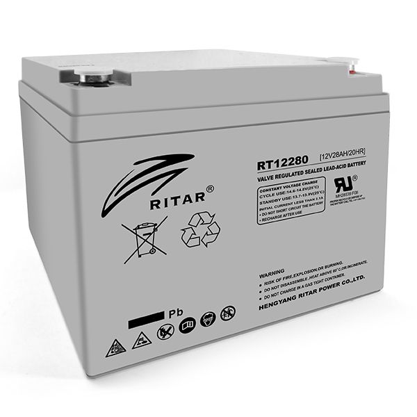 
					Акумуляторна батарея AGM RITAR RT12280, Gray Case, 12V 28Ah ( 166 х178 х125 ) Q2