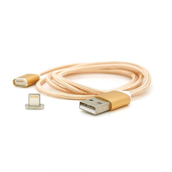 
					Магнітний кабель USB 2.0 / Lighting, 1m, 2А, індикатор заряду, тканинна оплетка, знімач, Gold, Blister ( під наконечник 1938 )