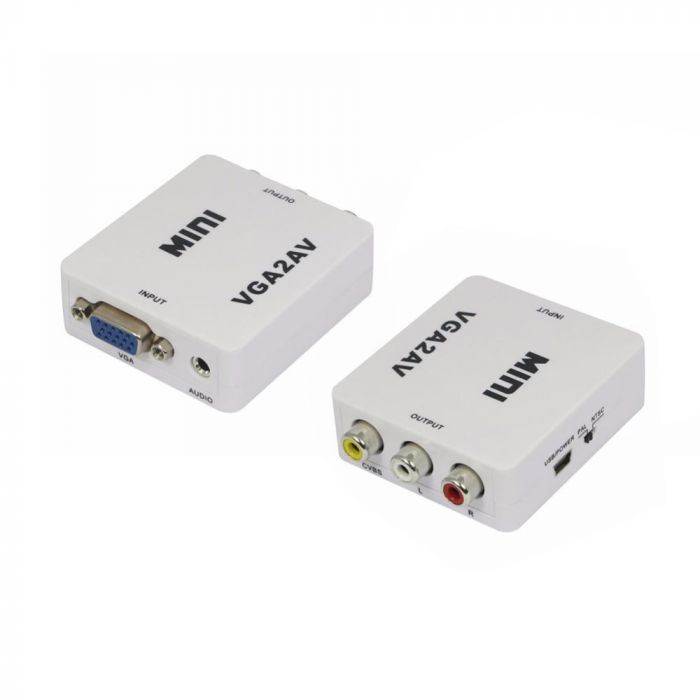 
					Конвертер Mini, VGA to AV, ВЫХОД 3RCA(мама) на ВХОД VGA(мама), 720P/1080P, White, BOX