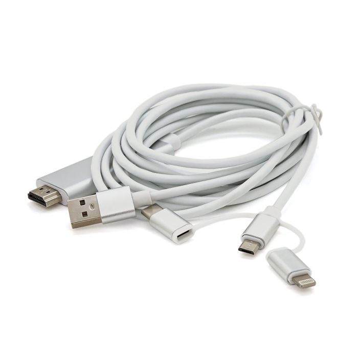 
					Конвертер Type-C/Micro/Lighting (папа) на HDMI(папа) 1,8м, GOLD, 4K/2K, Пакет