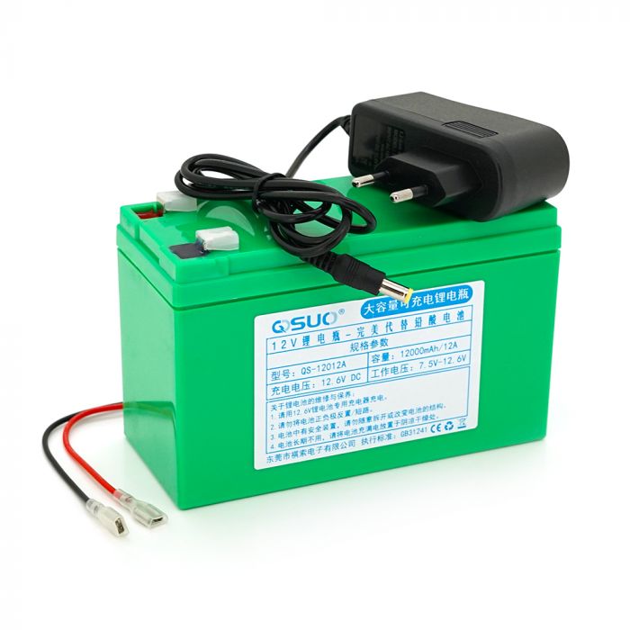 
					Аккумуляторна батарея літіева QSuo 12 V 12A с елементами Li-ion 18650  (150X65X94)  вага 964 грамм + зарядний пристрій 12,6V 1A