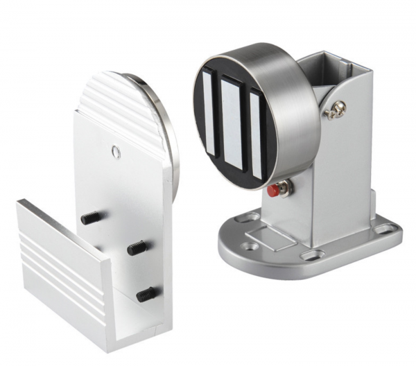 
					Електромагнітний підлоговий/стінний замок HC802 на скляні двері, кут відкриття - 90°, зусилля 60кг, 12/24v, 60/120mA, Box, Q10