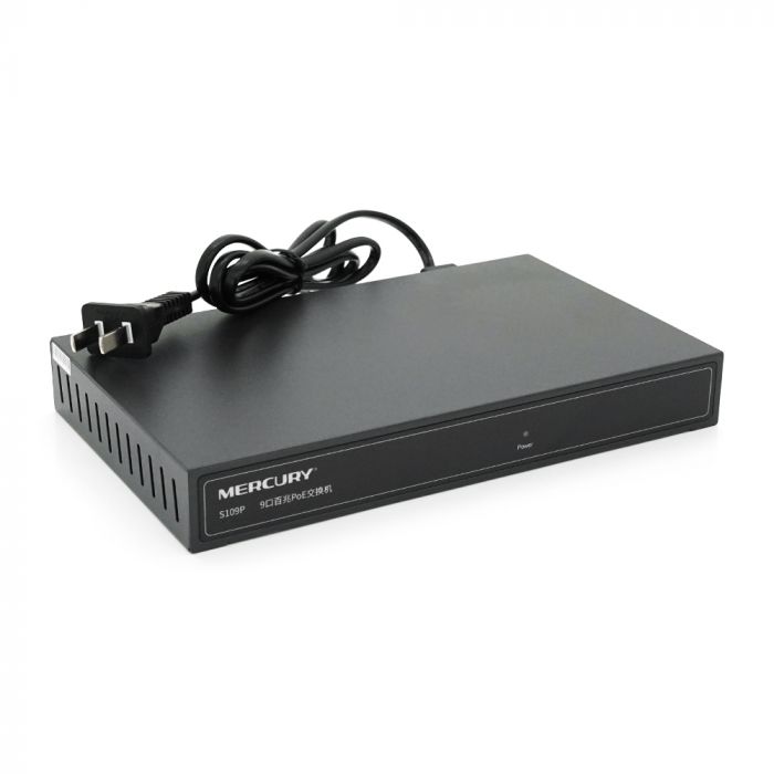 
					Комутатор POE 48V Mercury S109P 8 портів POE + 1 порт Ethernet (Uplink) 10/100 Мбіт / сек, БП в комплекті, BOX Q200 (285 * 223 * 68) 0,97 кг (216 * 131 * 30)