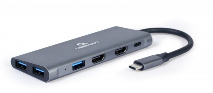 Адаптер Cablexpert A-CM-COMBO3-01, Док станція USB-C 3-в-1 (хаб/HDMI/PD), сірий