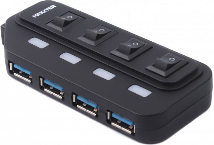 Адаптер Пристрій USB Hub Maxxter HU2A-4P-AC-02, Type-A на 4 порти, 1 м кабель Type-B, 5V1A зарядка в комплекті