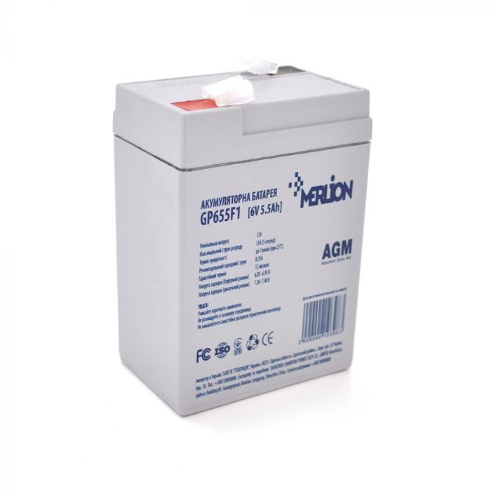 
					Акумуляторна батарея MERLION AGM GP655F1 6 V 5.5Ah  ( 70 x 47 x 100 (105) )  White Q20