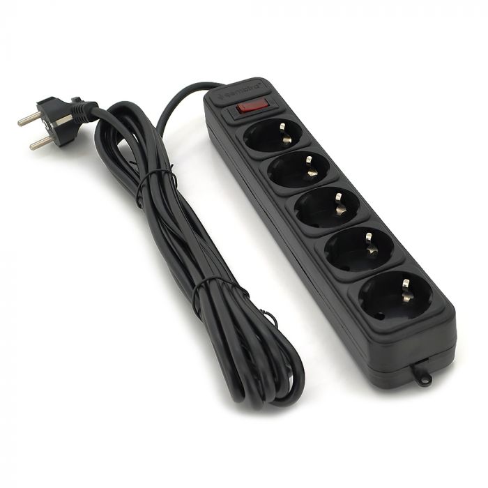 
					Мережевий подовжувач Gembird SP5, 220В 10А, 5 розеток, 1.8 м, Black, Q40